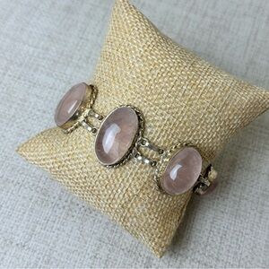 Rose Quartz Silver Bracelet with Toggle Clasp